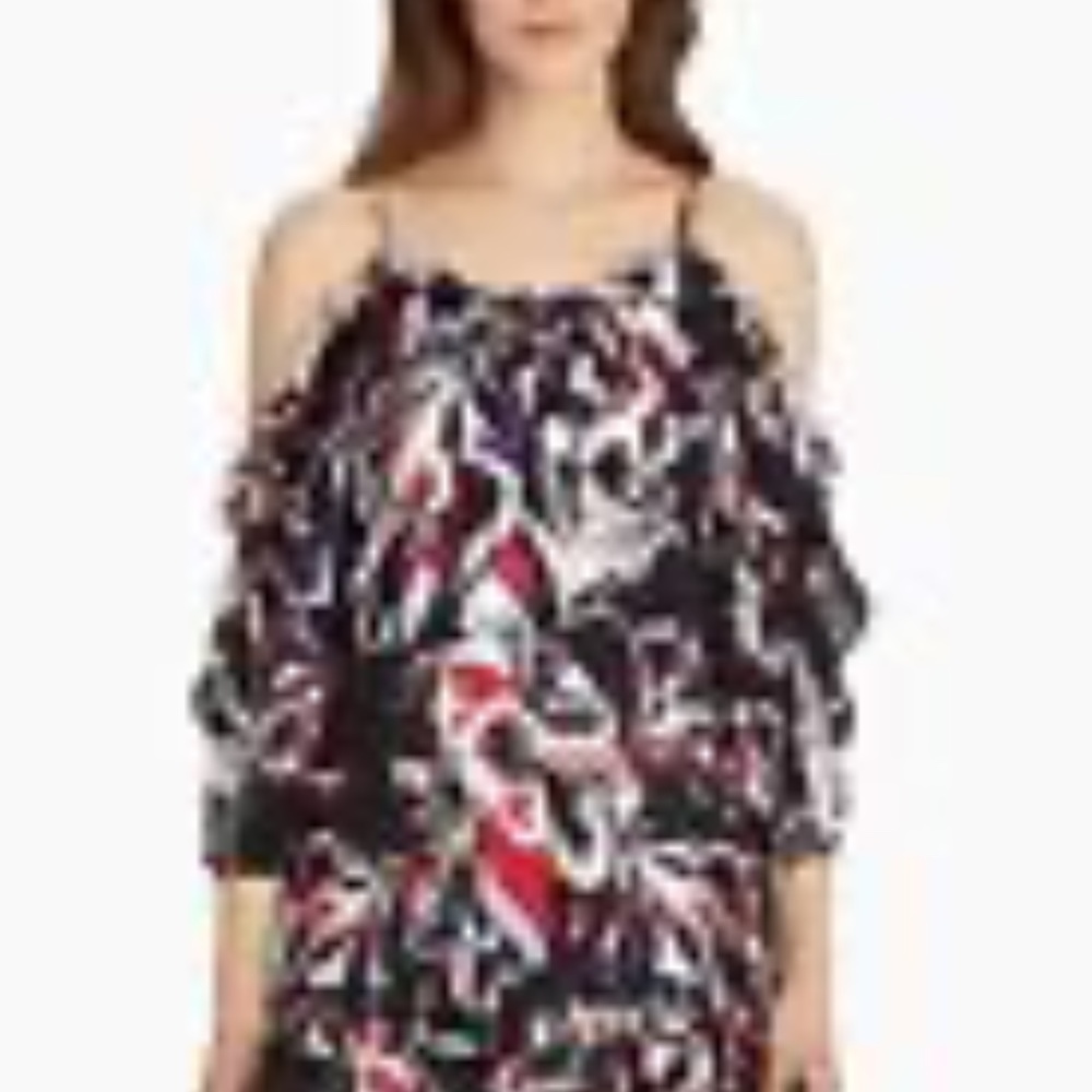 PARKER Aidrian Open Shoulder Dress Silk Black Floral, size small
